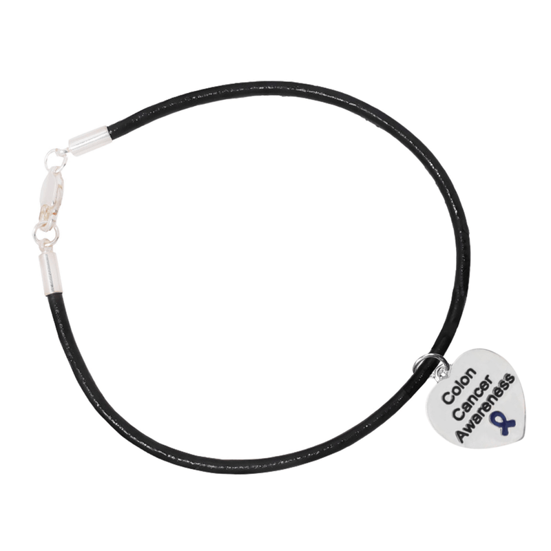 Colon Cancer Awareness Heart Leather Cord Bracelets - Fundraising For A Cause