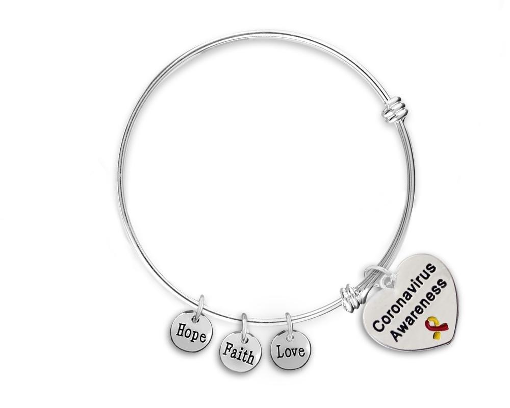 Coronavirus (COVID - 19) Awareness Heart Charm Retractable Bracelets - Fundraising For A Cause