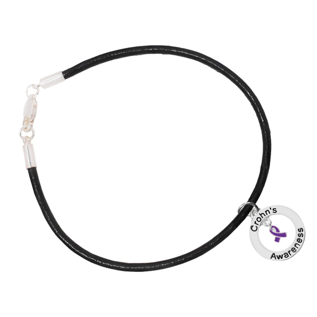 Crohn's Awareness Black Leather Cord Bracelets - Fundraising For A Cause