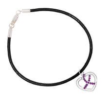 Load image into Gallery viewer, Crystal Heart Purple Ribbon Leather Cord Bracelets - Fundraising For A Cause