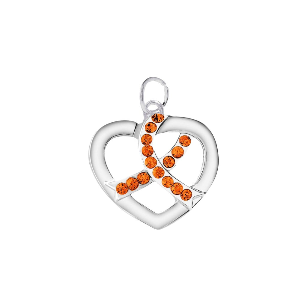 Crystal Orange Ribbon Heart Charms - Fundraising For A Cause