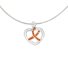 Load image into Gallery viewer, Crystal Orange Ribbon Heart Necklace - Fundraising For A Cause