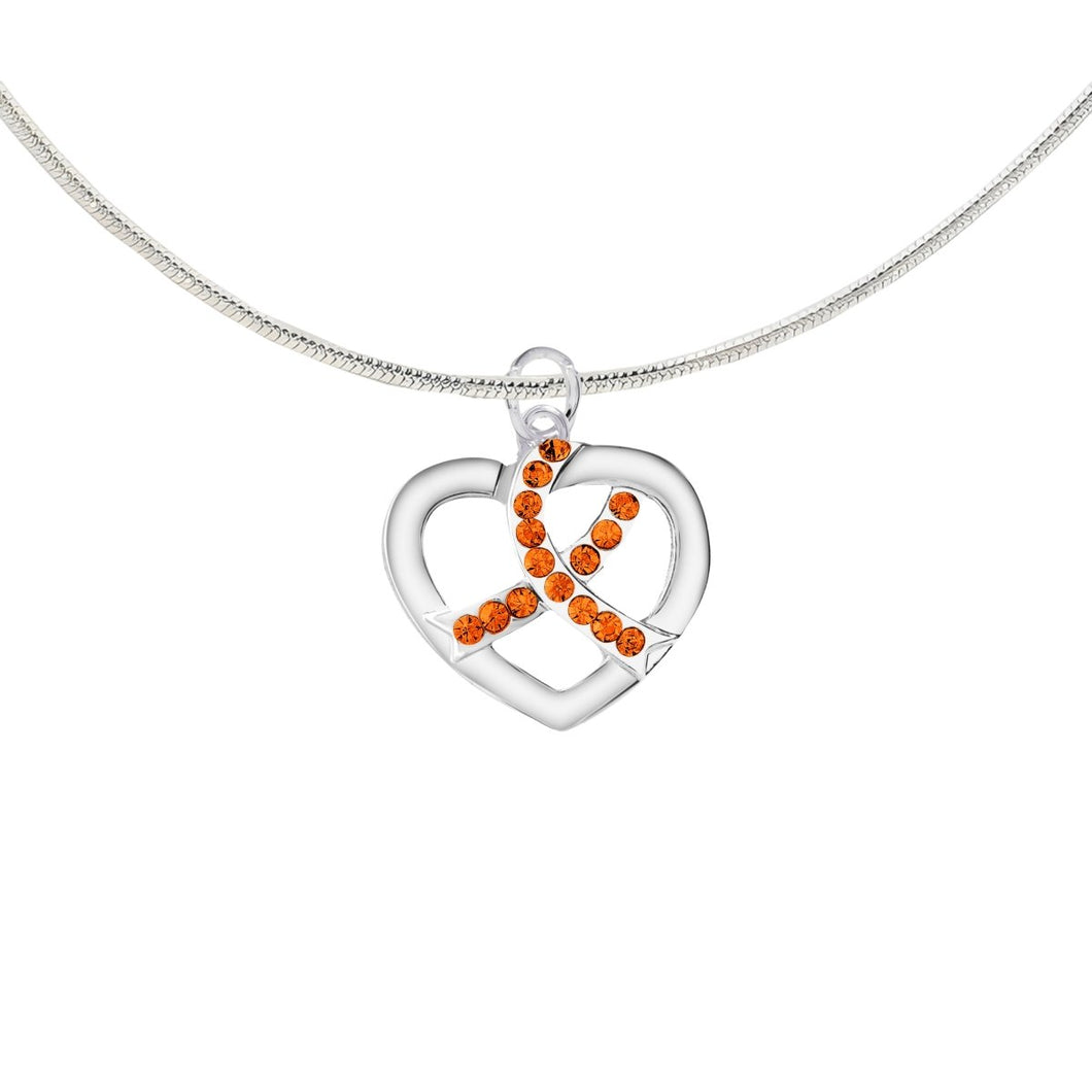 Crystal Orange Ribbon Heart Necklace - Fundraising For A Cause