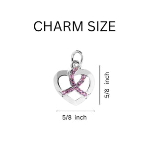 Crystal Pink Ribbon Silver Heart Split Style Keychains - Fundraising For A Cause