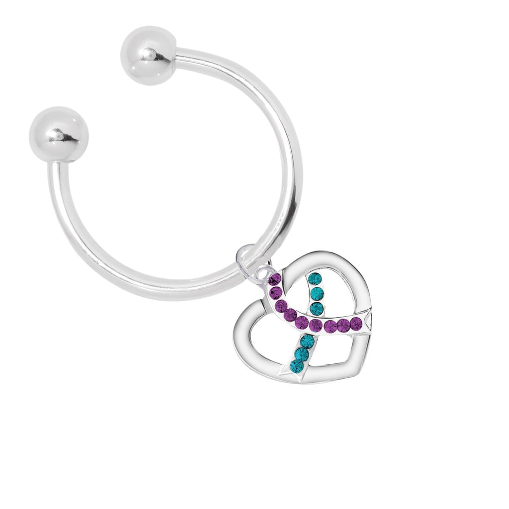 Crystal Teal & Purple Ribbon Silver Heart Key Chains - Fundraising For A Cause