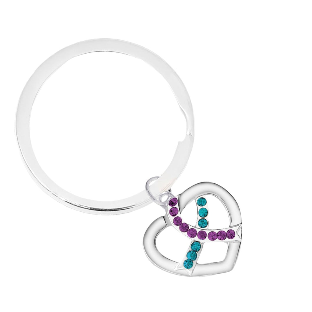 Crystal Teal & Purple Ribbon Silver Split Ring Key Chains - Fundraising For A Cause