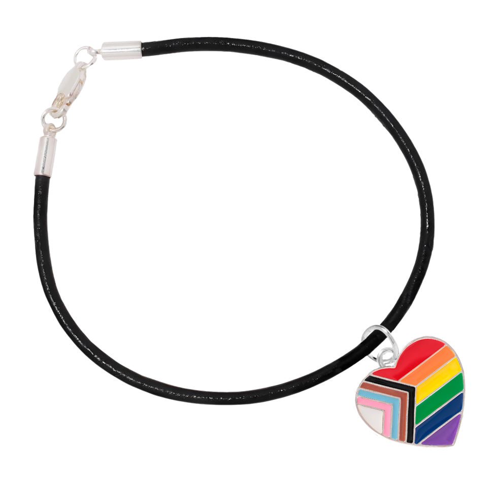 Daniel Quasar Flag Heart Charm on Black Leather Cord Bracelets - Fundraising For A Cause