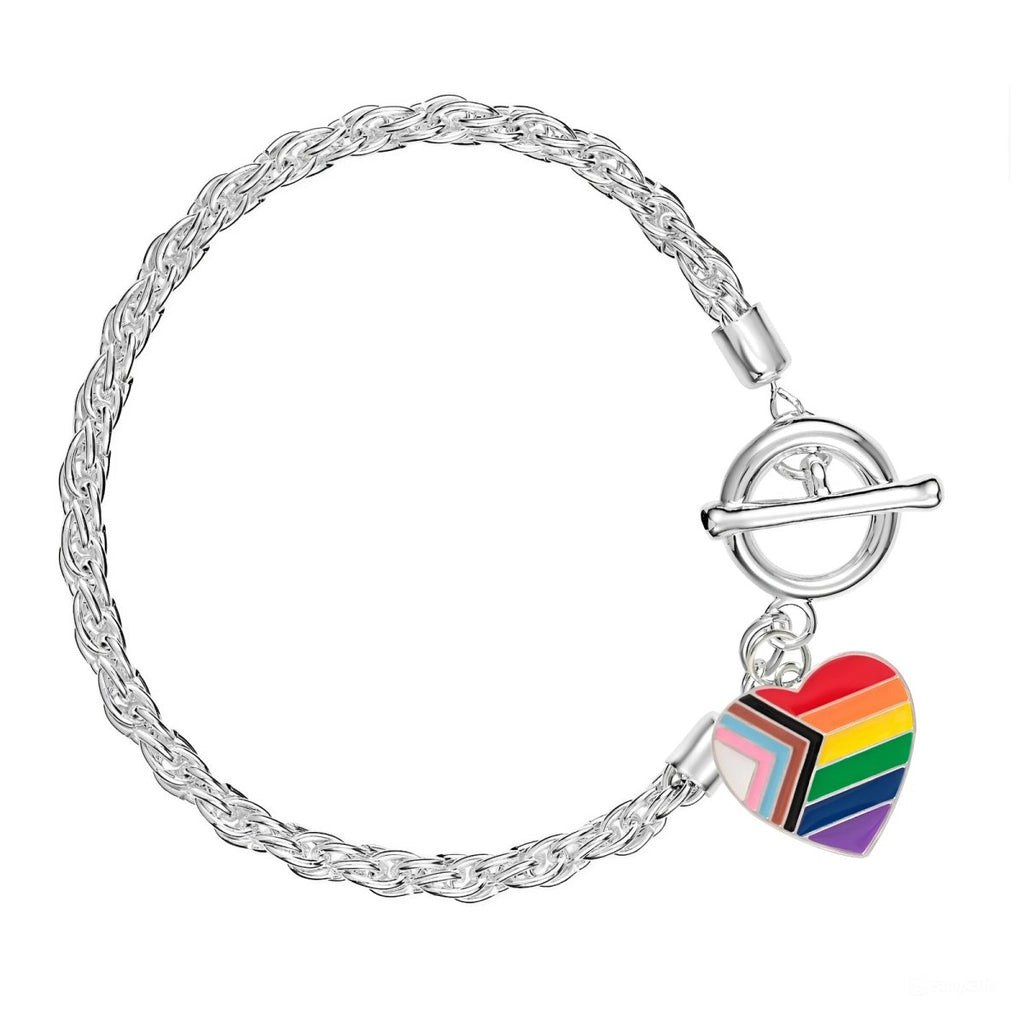 Daniel Quasar Flag Heart Charm Silver Rope Bracelets - Fundraising For A Cause