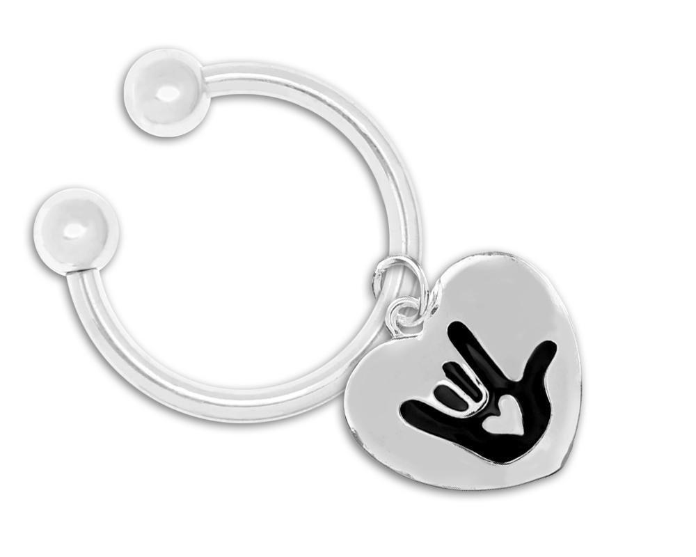 Deaf Awarenes I Love You Sign Language Symbol Heart Key Chains - Fundraising For A Cause