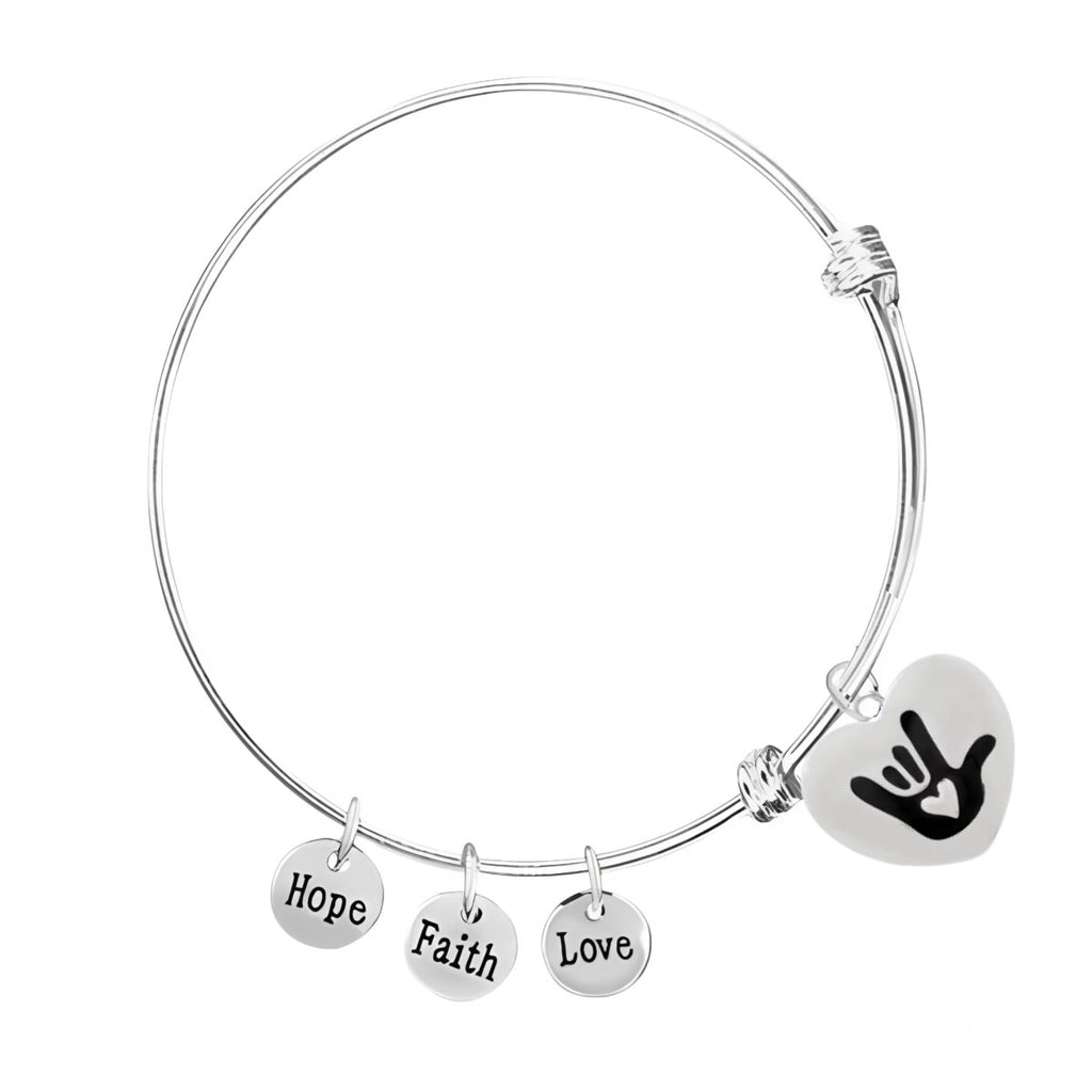 Deaf Awareness I Love You Sign Language Symbol Retractable Heart Charm Bracelets - Fundraising For A Cause