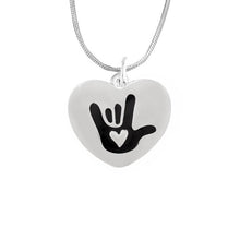 Load image into Gallery viewer, Deaf I Love You Sign Language Symbol Awareness Heart Necklaces - Fundraising For A Cause