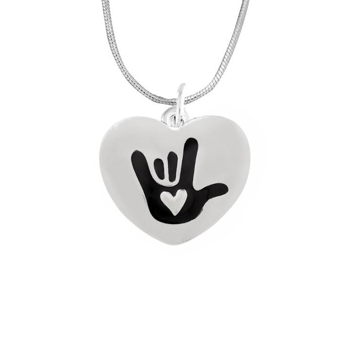 Deaf I Love You Sign Language Symbol Awareness Heart Necklaces - Fundraising For A Cause