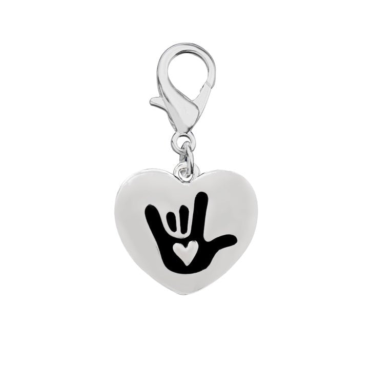 Deaf Sign language Sign for I Love You Heart Hanging Charms - Fundraising For A Cause