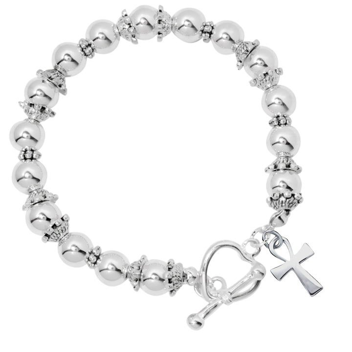 Decorative Silver Cross Religious Charm Beaded Bracelets - Fundraising For A Cause