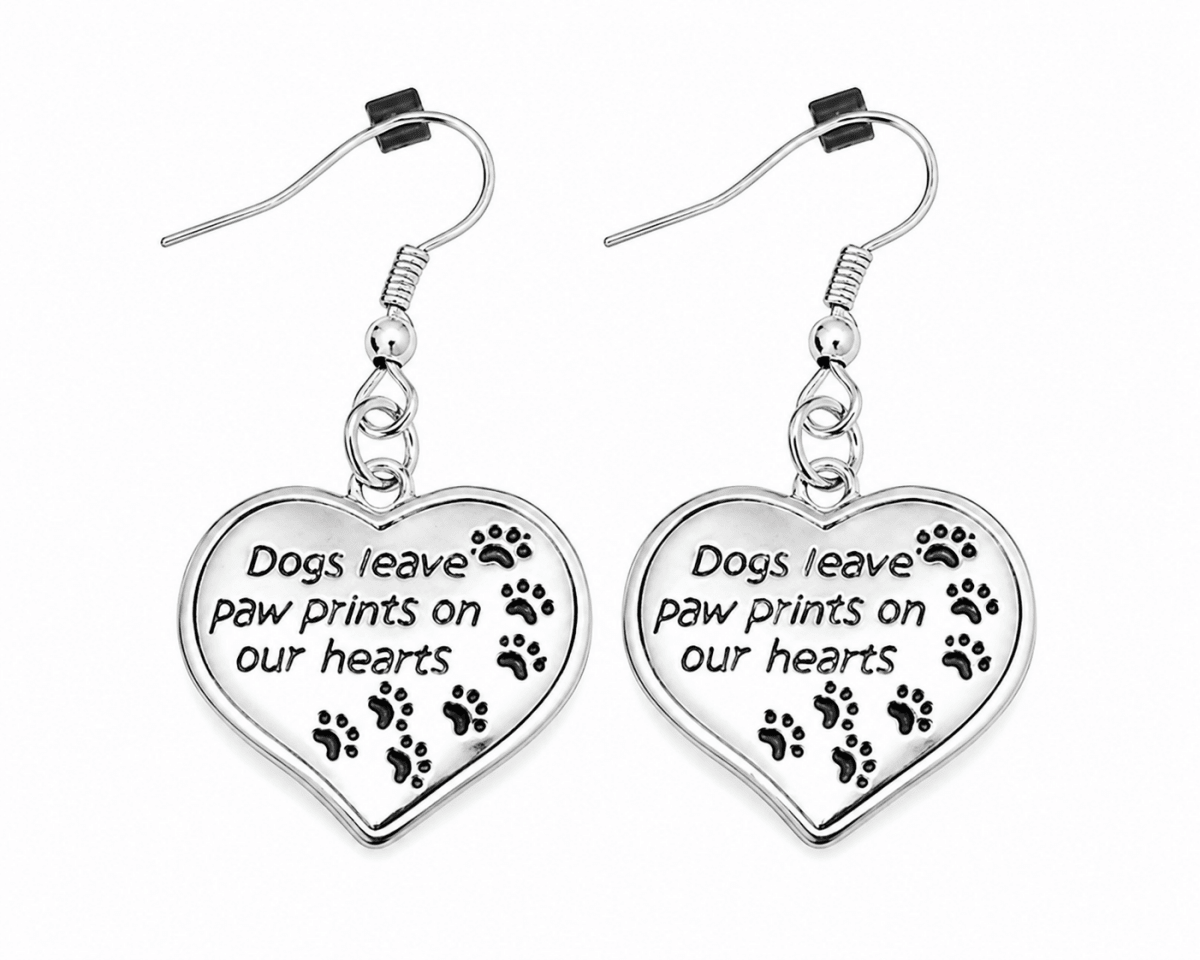 Dogs Leave Paw Print Hanging Heart Earrings - Fundraising For A Cause