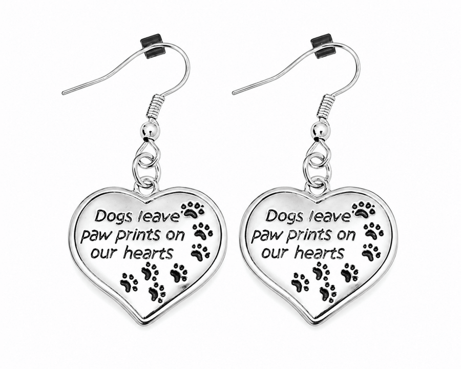 Dogs Leave Paw Print Hanging Heart Earrings - Fundraising For A Cause