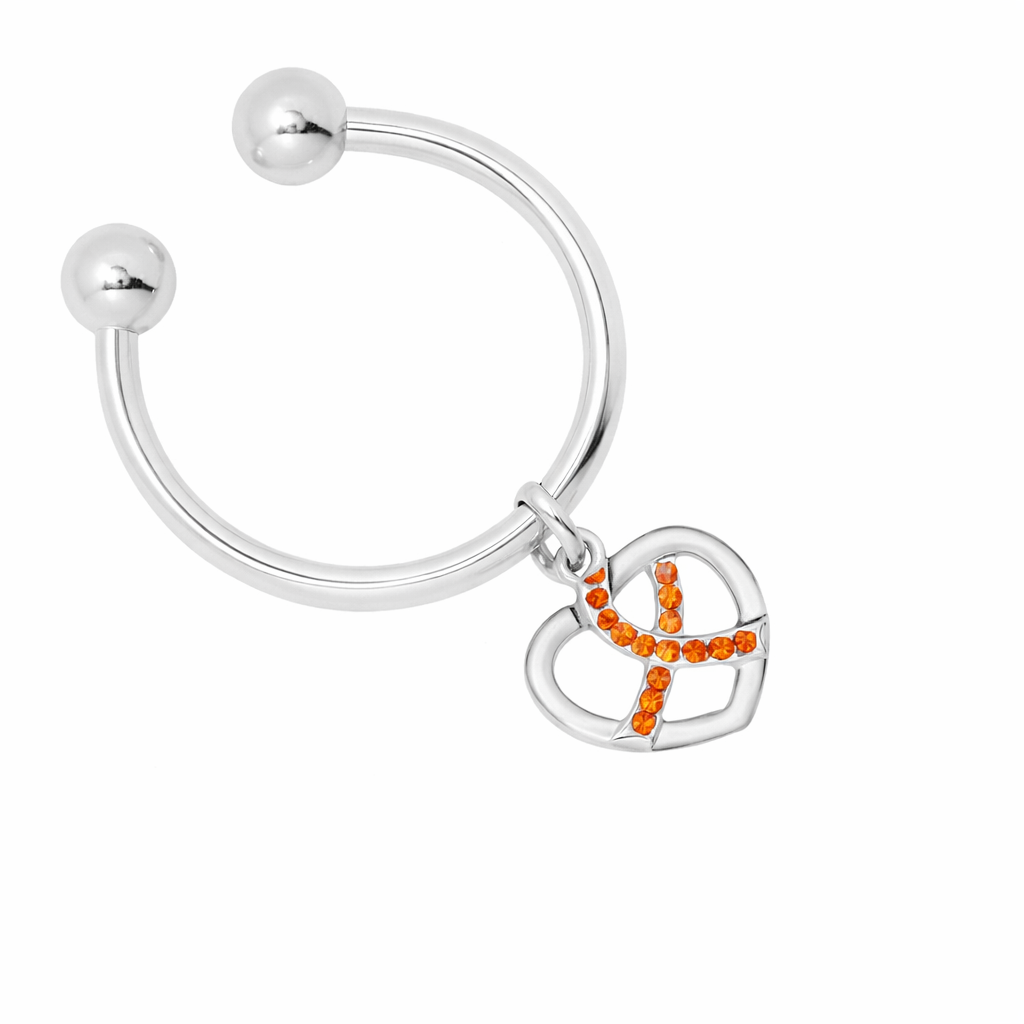 Orange Heart Ribbon Charm Crystal Key Chains
