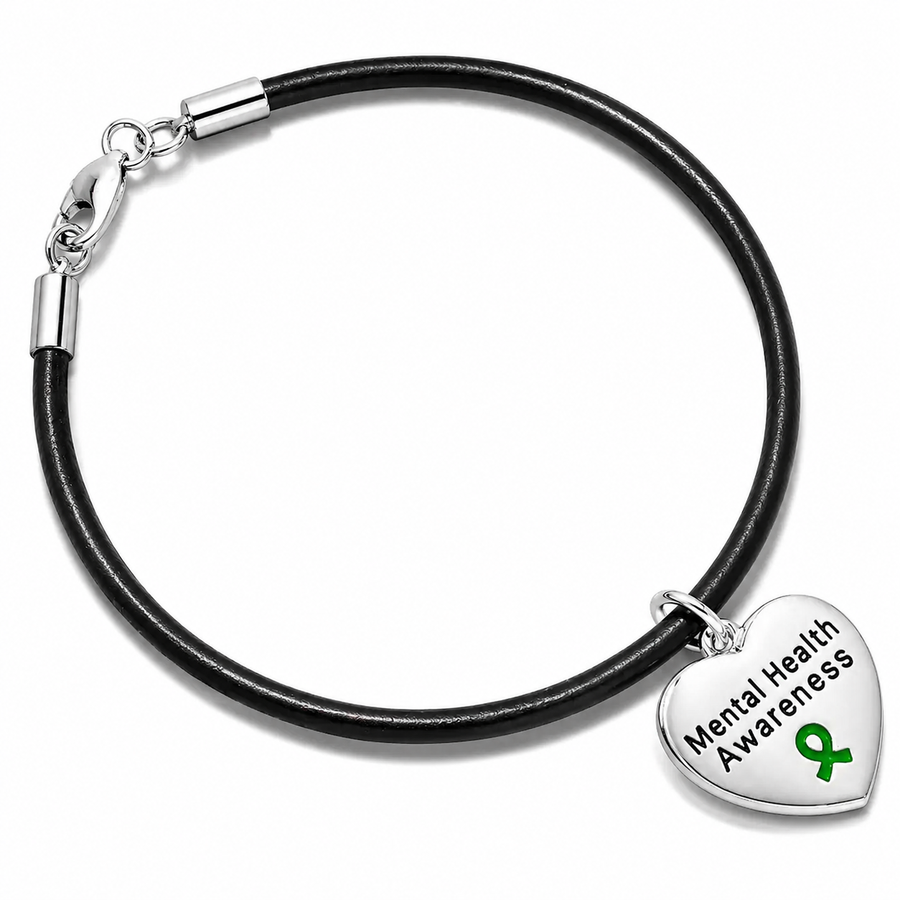 Black Cord Mental Health Awareness Heart Charm Bracelets