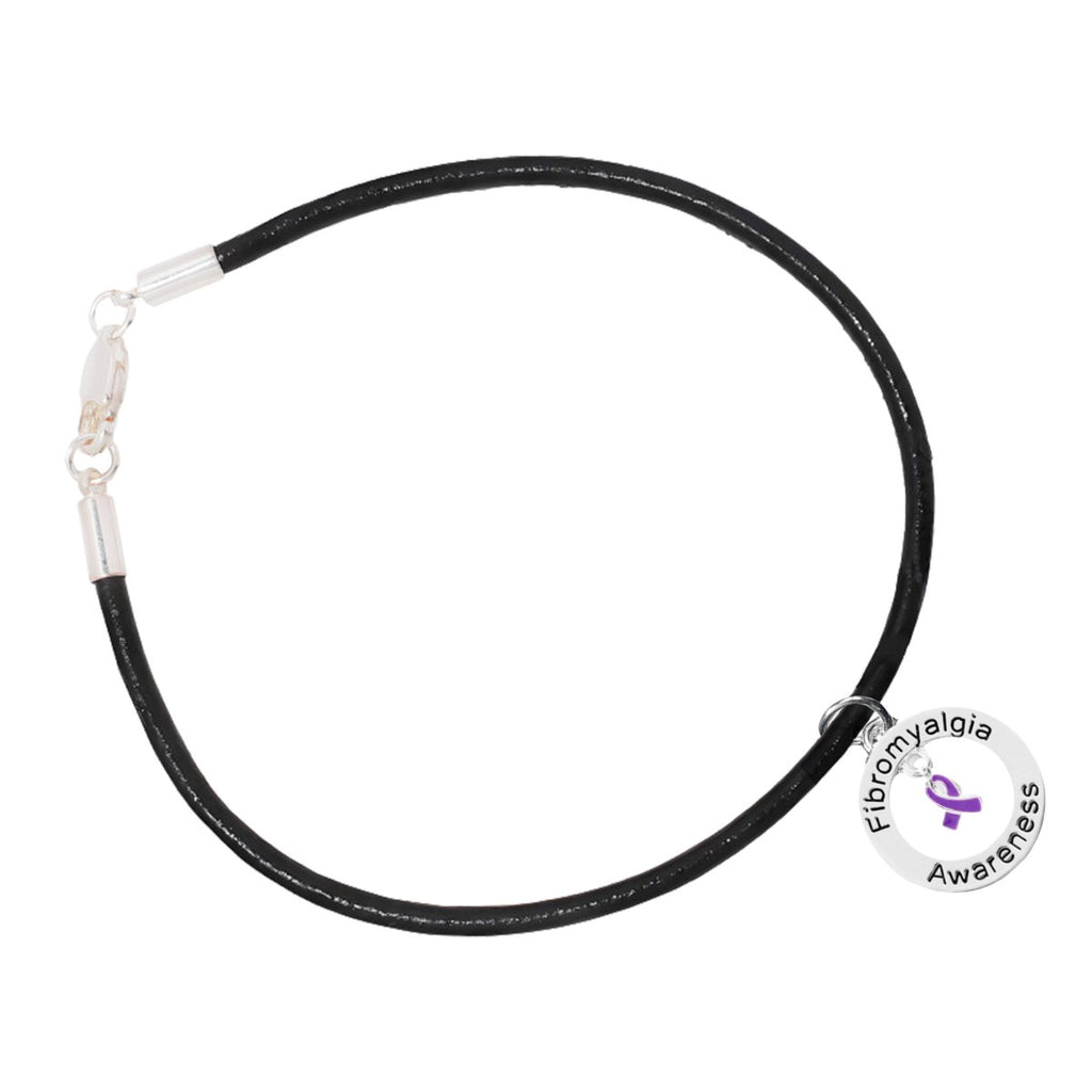 Fibromyalgia Awareness Black Leather Cord Bracelets - Fundraising For A Cause