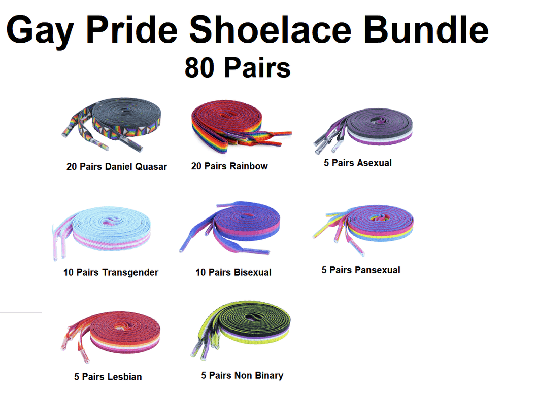 Gay Pride Shoelace Bundle - 80 Pairs - Fundraising For A Cause