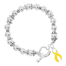 Load image into Gallery viewer, Gold Ribbon Silver Beaded Stretch Bracelets - Fundraising For A Cause