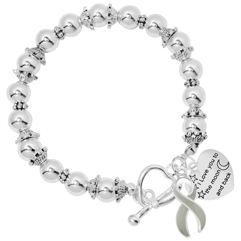 Gray Ribbon Love You To The Moon And Back Silver Beaded Bracelets - Fundraising For A Cause