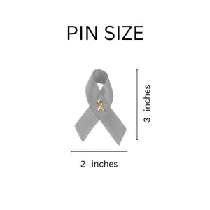 Gray Satin Ribbon Awareness Pins - 50 Pack