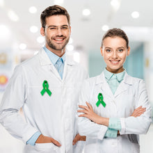 Load image into Gallery viewer, Green Satin Liver Cancer Awareness Ribbon Pins - Fundraising For A Cause