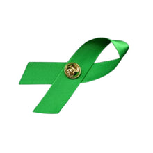 Load image into Gallery viewer, Green Satin Liver Cancer Awareness Ribbon Pins - 50 Pack