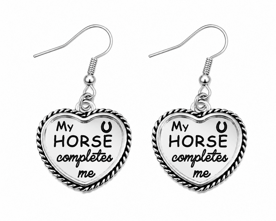 My Horse Completes Me Hanging Heart Earrings - Fundraising For A Cause