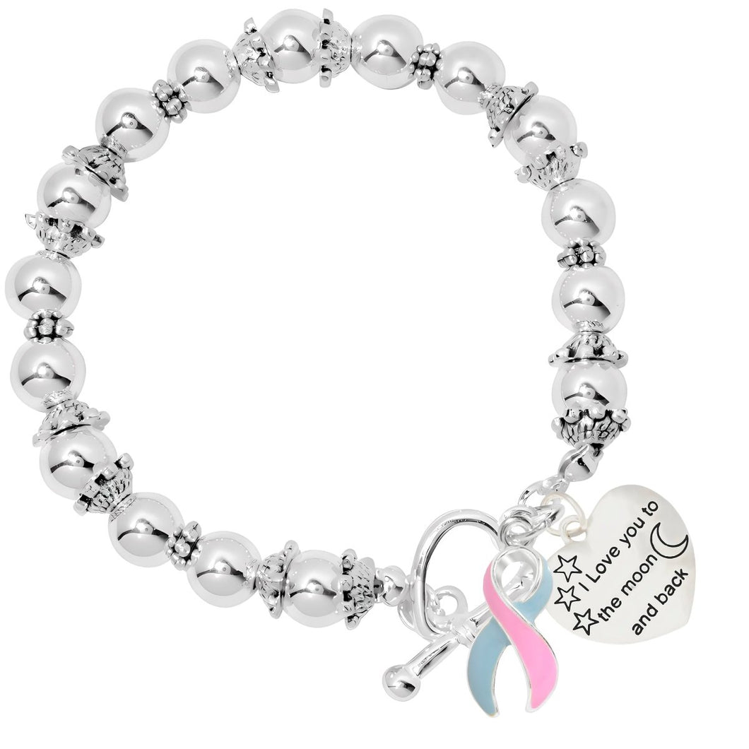 I Love You Pink & Blue Ribbon Awareness Charm Beaded Bracelets - Fundraising For A Cause