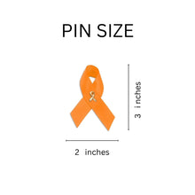 Load image into Gallery viewer, Kidney Cancer Orange Satin Ribbon Awareness Pins - 50 Pack