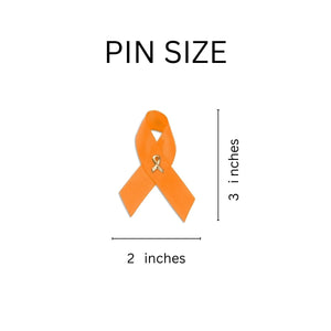 Kidney Cancer Orange Satin Ribbon Awareness Pins - 50 Pack