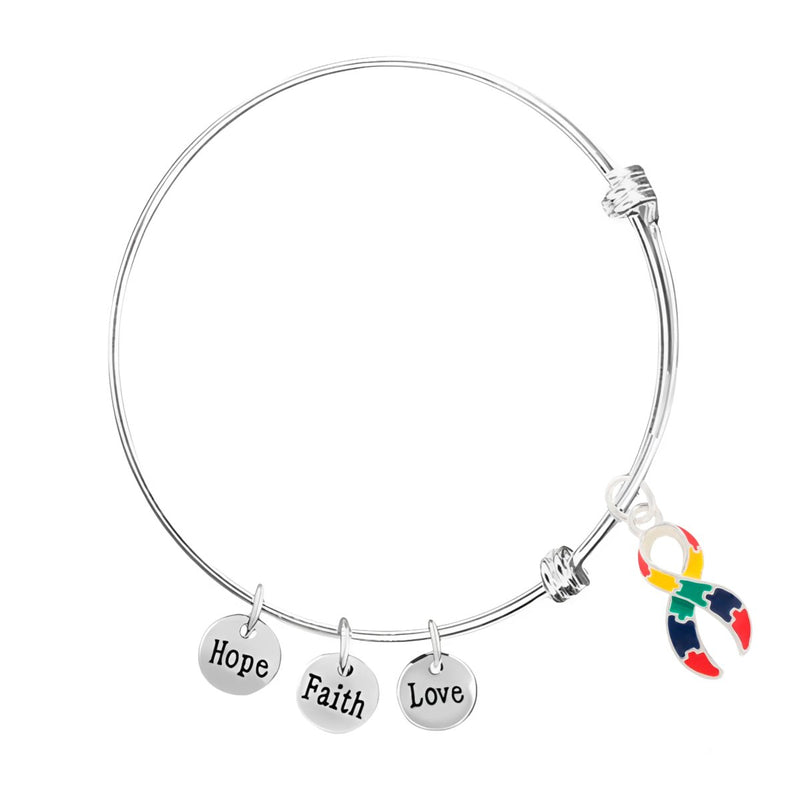 Large Autism Ribbon Retractable Charm Bracelets - Fundraising For A Cause