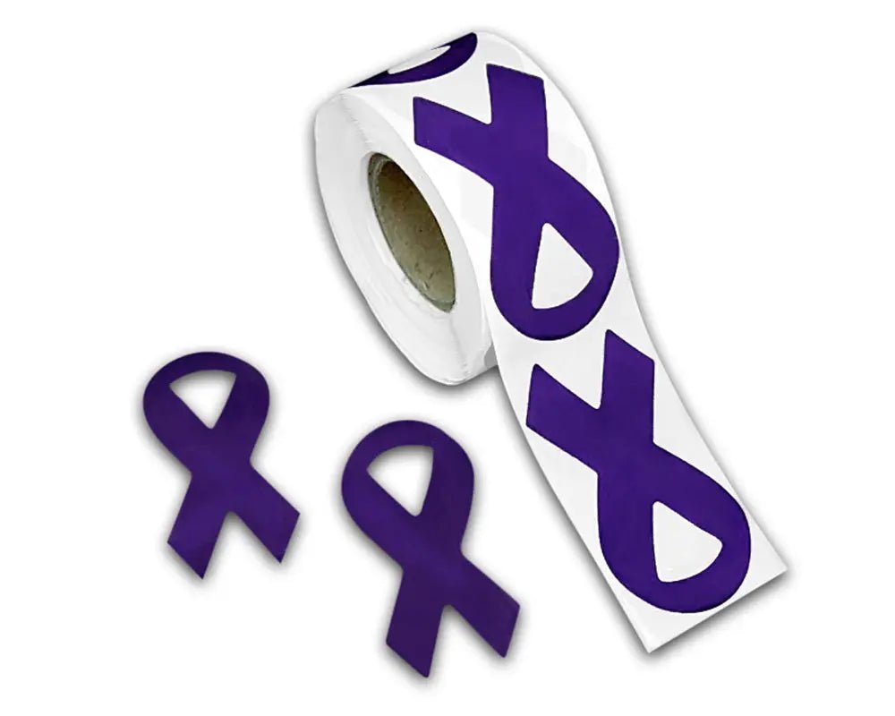 Large Crohn's Disease Purple Ribbon Stickers (250 per Roll) - Fundraising For A Cause