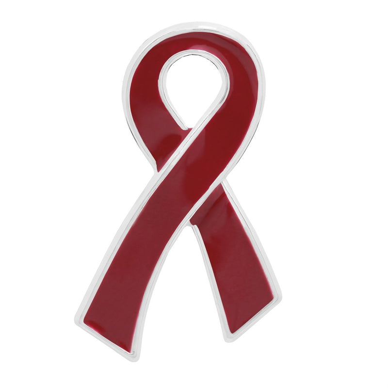 Large Flat Burgundy Ribbon Pins - Fundraising For A Cause