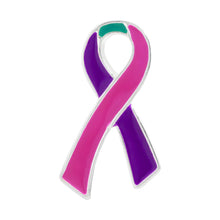 Load image into Gallery viewer, Large Flat Pink &amp; Purple &amp; Teal Ribbon Pins - Fundraising For A Cause