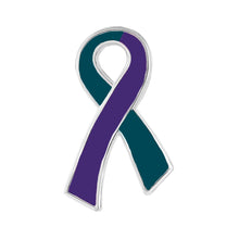 Load image into Gallery viewer, Large Flat Teal &amp; Purple Ribbon Pins - Fundraising For A Cause