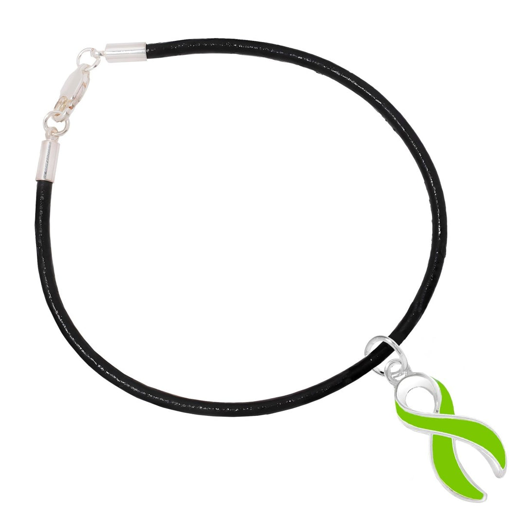 Large Lime Green Ribbon Leather Cord Bracelets - Fundraising For A Cause