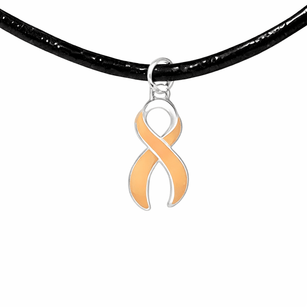 Large Peach Ribbon Black Cord Necklaces - Fundraising For A Cause