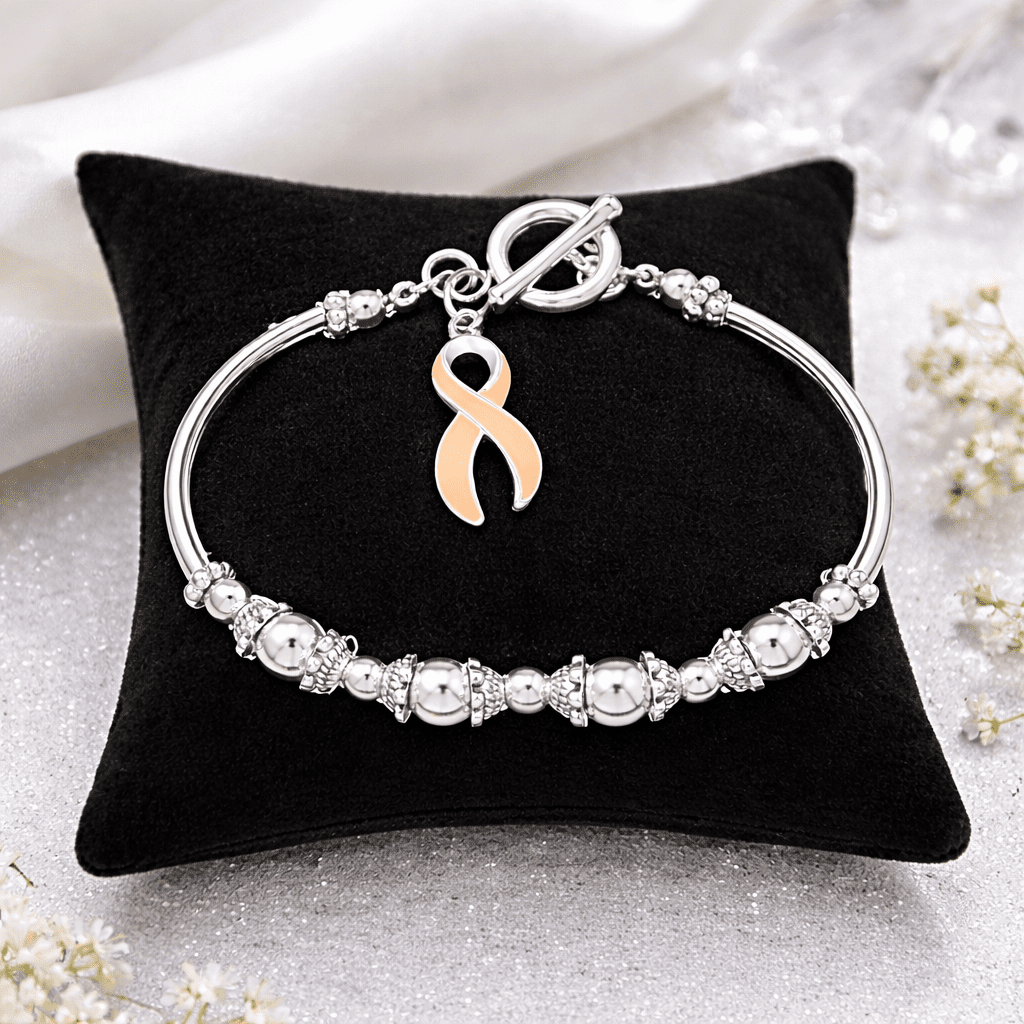 Large Peach Ribbon Charm Partial Beaded Bracelets - Fundraising For A Cause