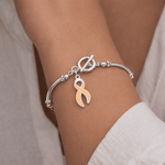 Large Peach Ribbon Charm Partial Beaded Bracelets - Fundraising For A Cause