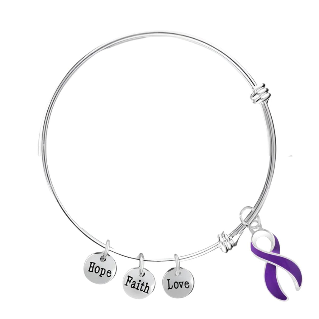 Large Purple Ribbon Awareness Retractable Bracelet - Fundraising For A Cause