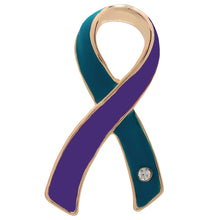 Load image into Gallery viewer, Large Teal &amp; Purple Ribbon Pins - Fundraising For A Cause