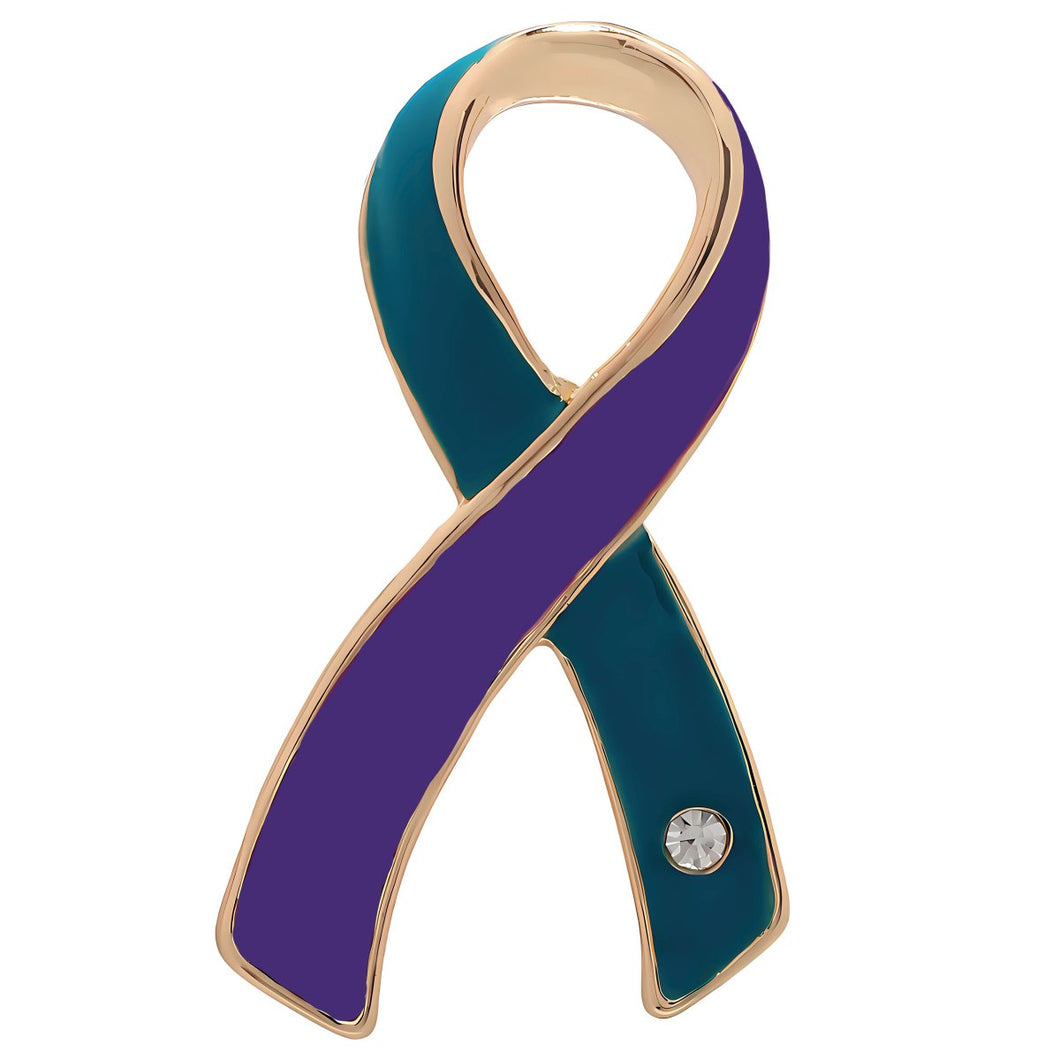 Large Teal & Purple Ribbon Pins - Fundraising For A Cause