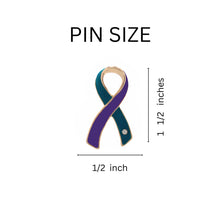 Load image into Gallery viewer, Large Teal &amp; Purple Ribbon Pins - Fundraising For A Cause