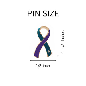 Large Teal & Purple Ribbon Pins - Fundraising For A Cause