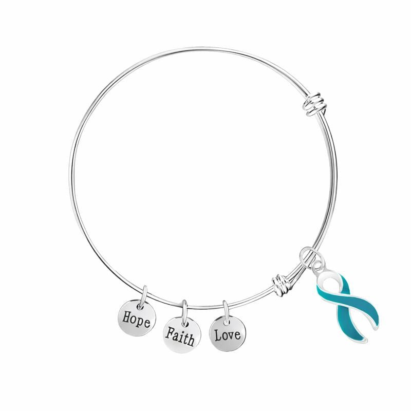 Large Teal Ribbon Retractable Bracelets - Fundraising For A Cause