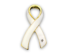 Load image into Gallery viewer, Large White Ribbon Awareness Pins - Fundraising For A Cause