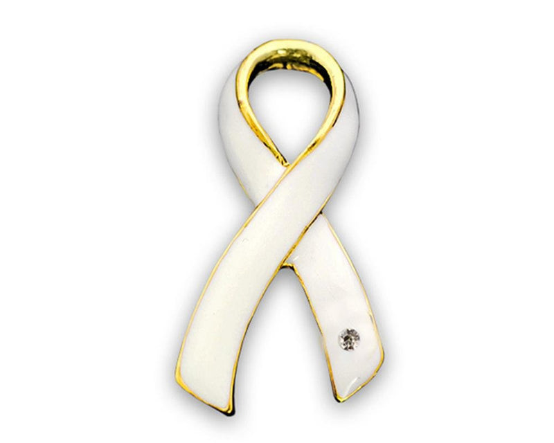 Large White Ribbon Awareness Pins - Fundraising For A Cause